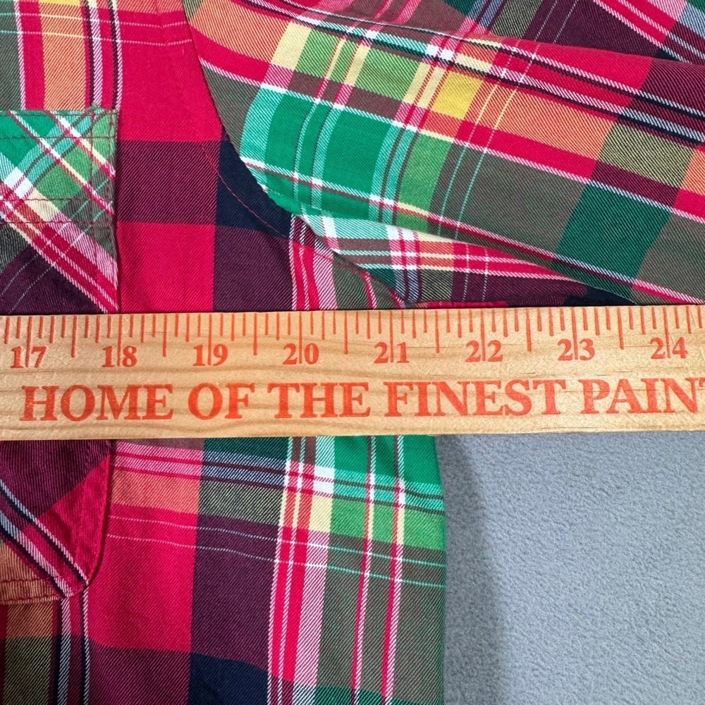 Lauren Ralph Lauren Top Womens L Red Green Plaid Roll Tab Preppy Americana Cabin - Picture 9 of 10